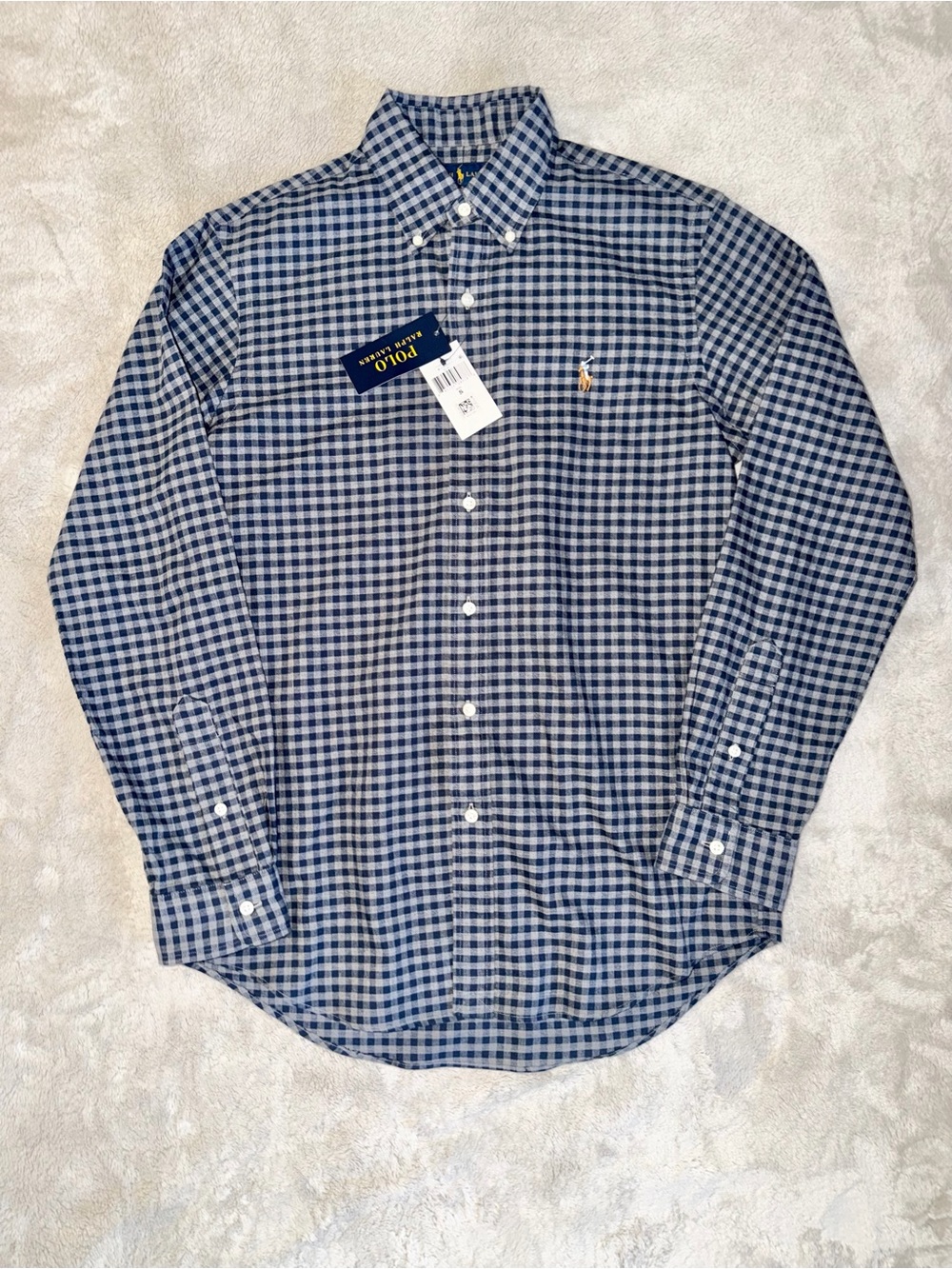 NWT Polo Ralph Lauren Navy/Gray Check Cotton Button-Down Shirt Men's Size S